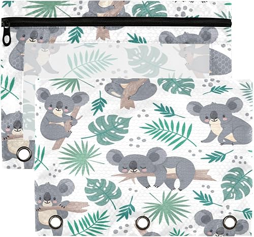 Miniatura 27 de Kcldeci Estuche para lápices para carpeta de 3 anillas, lindo y feliz juego de corgi galés de dibujos animados, paquete de 2 bolsas para lápices