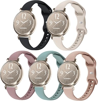 5Pack Slim Silicone Watch Bands Compatible with Garmin Lily 2 Active, Thin Soft Narrow Sport Replacement Wristband Straps for Garmin Lily 2 Women
