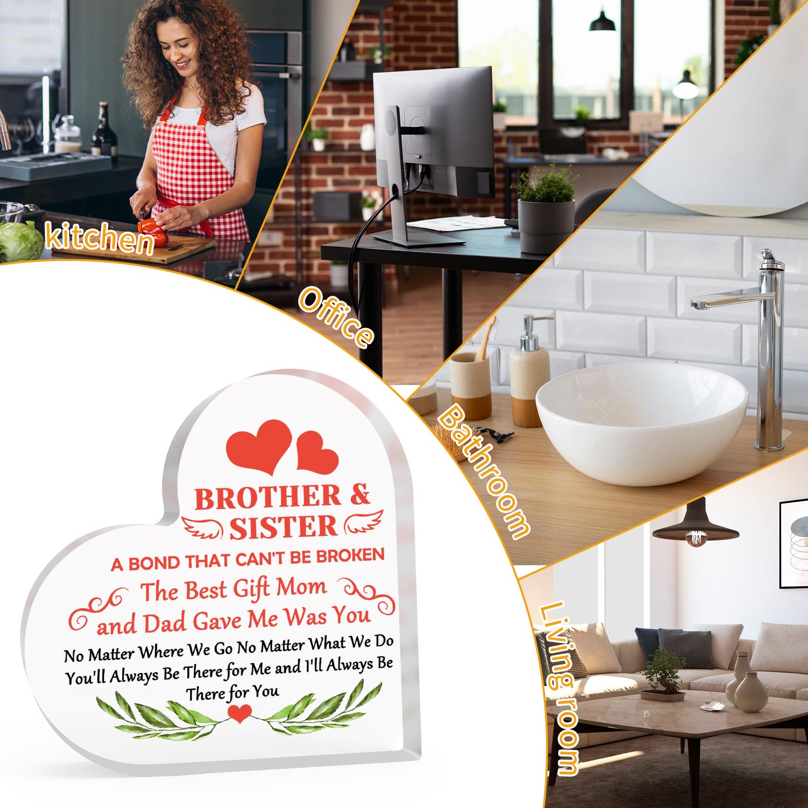 Inspirational Gift for Brother To My Sister Gift from Brother Heart Shaped Acrylic Decor Graduation Gift for Sibling Appreciation Gift for Sister Brother Acrylic Sign Gift Birthday Gift for Sibling