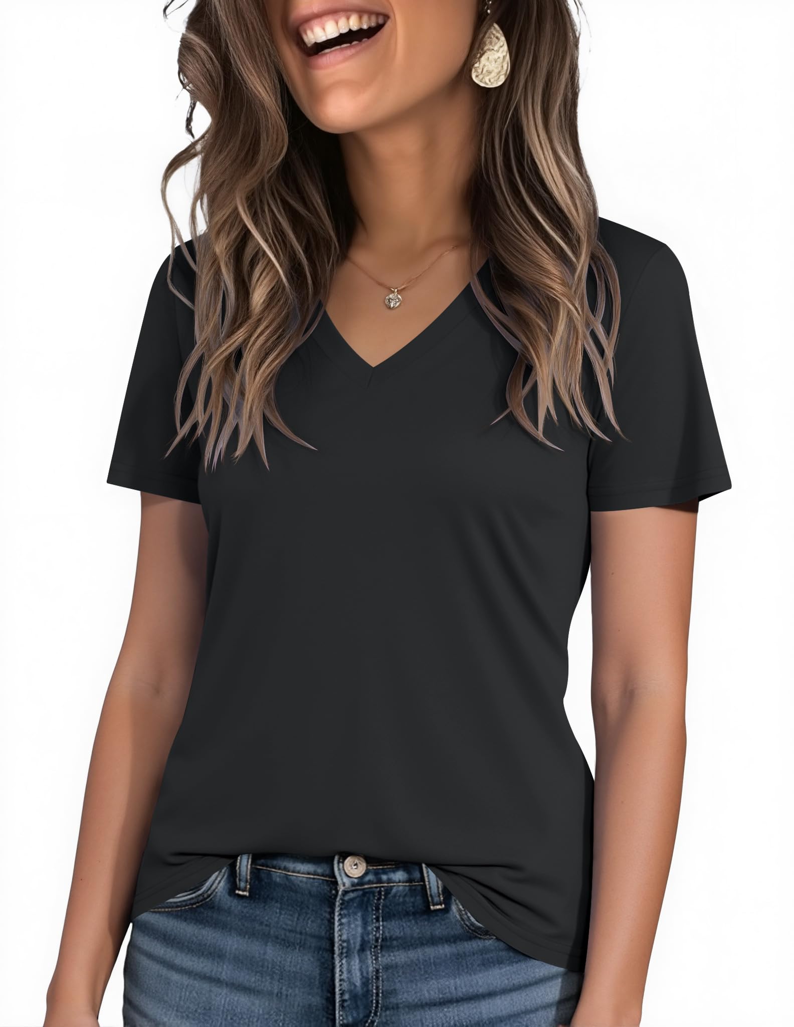 Kistore Workout Tops for Women Breathable V Neck Yoga T Shirts Trending Beach Casual Loose Fit Tee Running