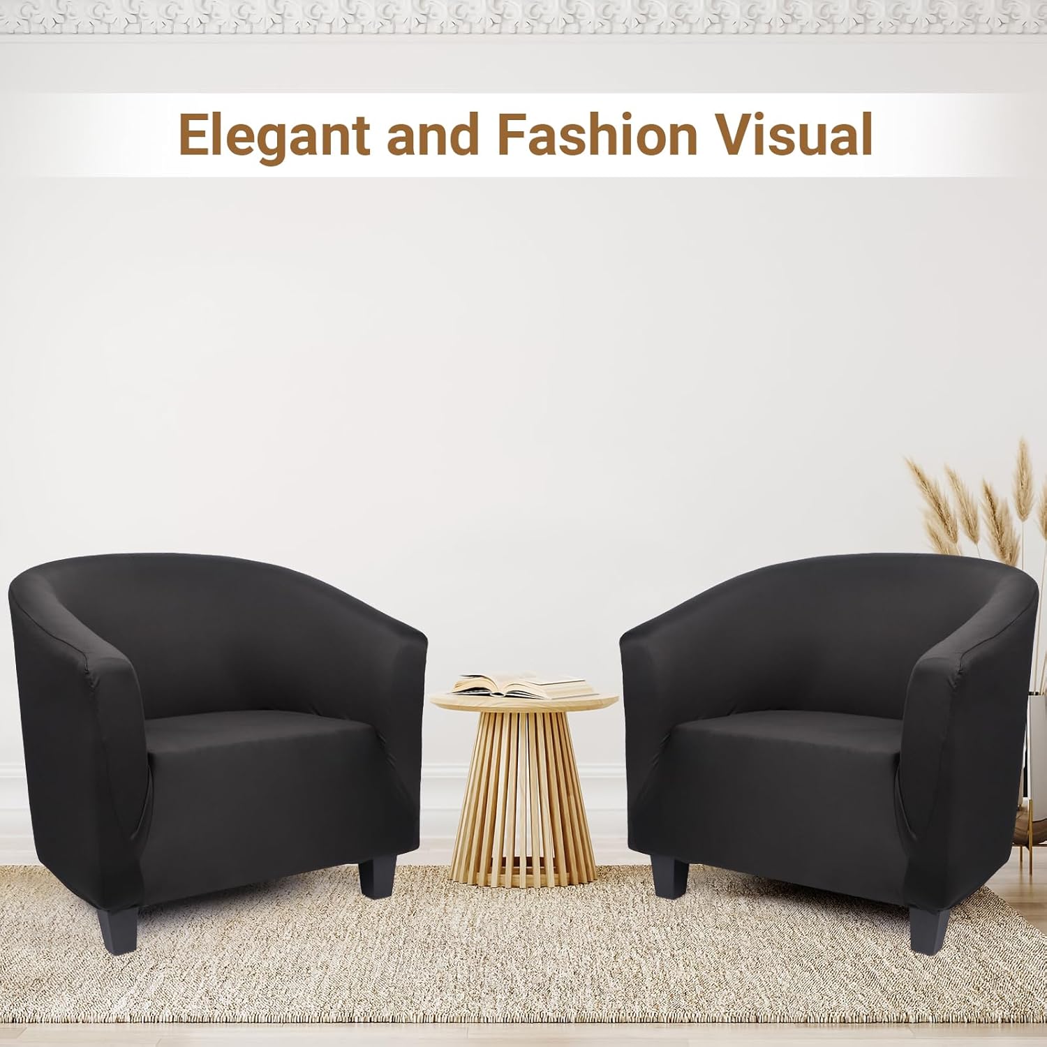 Chair Covers Armchair, 2 Pack Stretch Black Barrel Club Chair Slipcovers, Round Back Chair Sofa Covers Armchair Removable Couch Furniture Protector for Bar Living Room Bedroom Hotel Counter