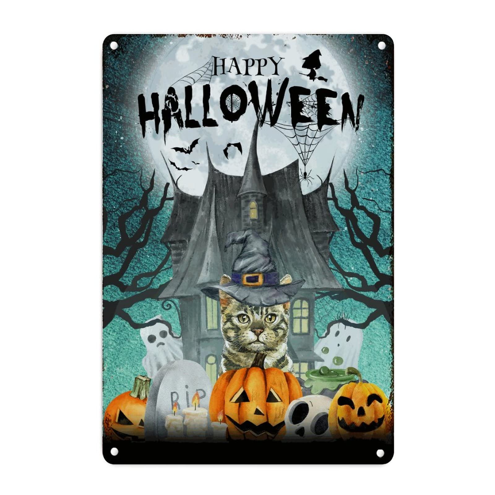 Panneau métal Halloween robuste contre déco papier déchirée 45cm