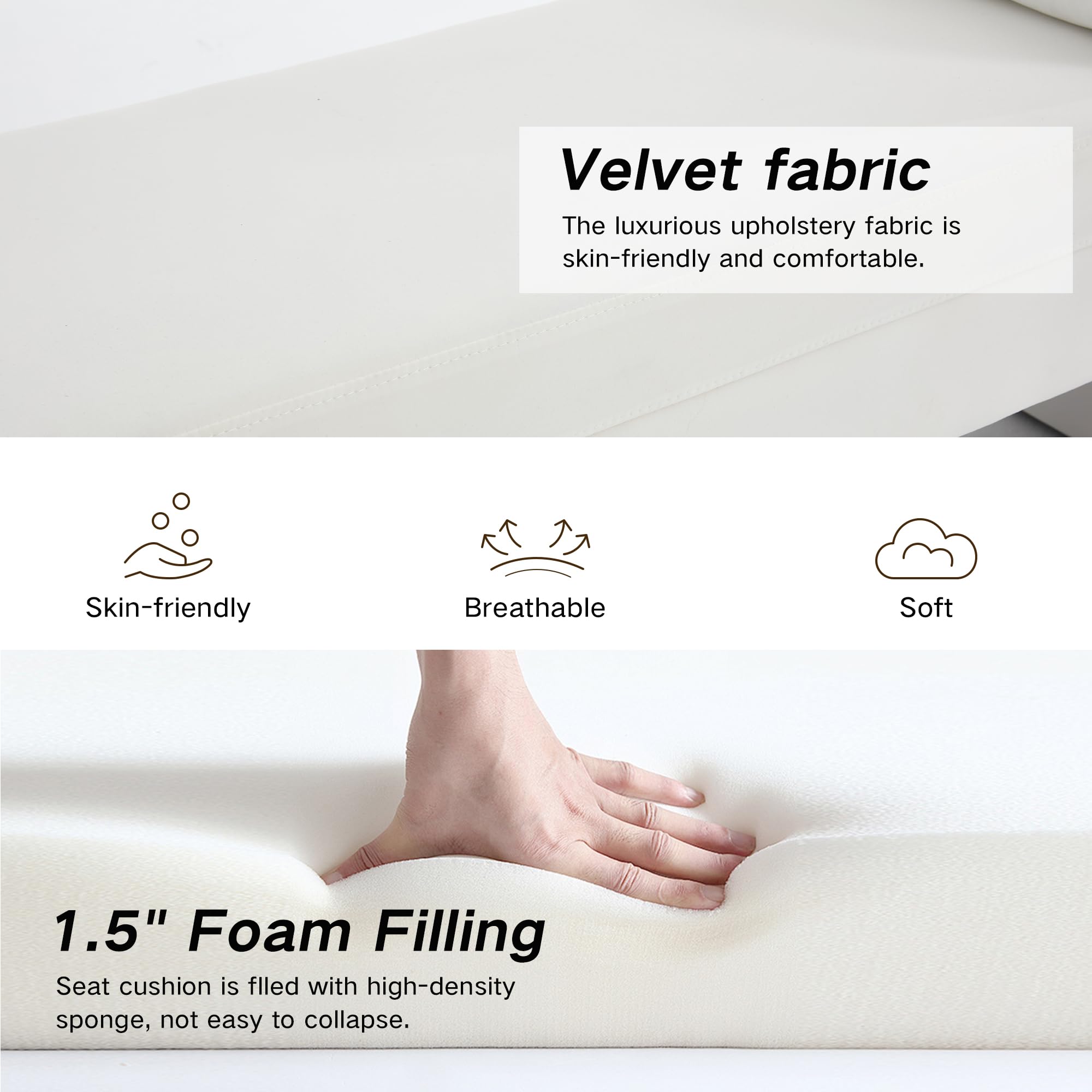 Hdxdkog Storage Bench for Bedroom End of Bed, Velvet Upholstered Rolled Armed Button Tufted Sofa Stool Bench, Storage Ottoman Couch Long Bench with Solid Wood Legs ()