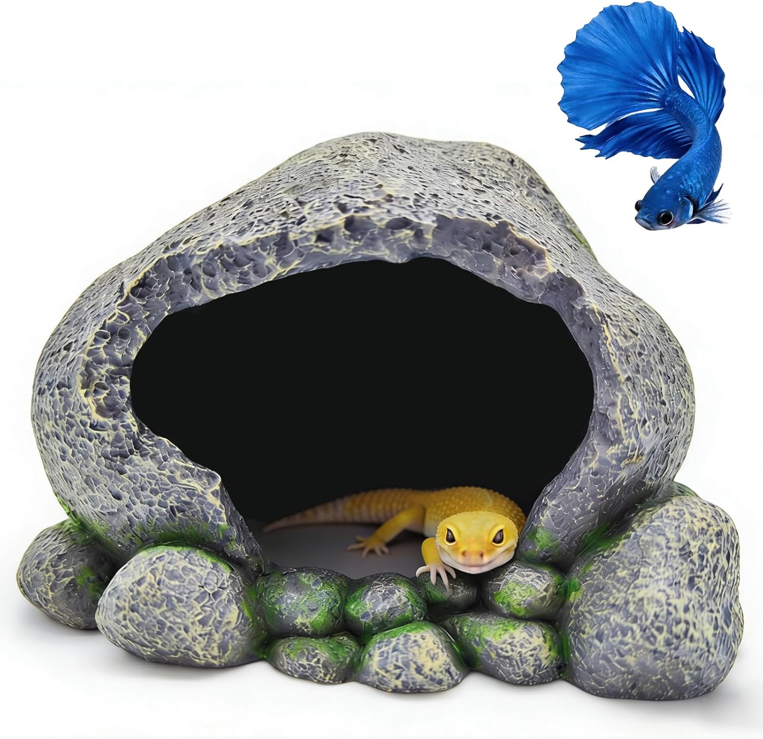 Aquarium Decorations - Artificial Rocks for Betta Fish and Cichlid Hiding Spots, Reptile Rock Bathing Platforms, Lizard Nests