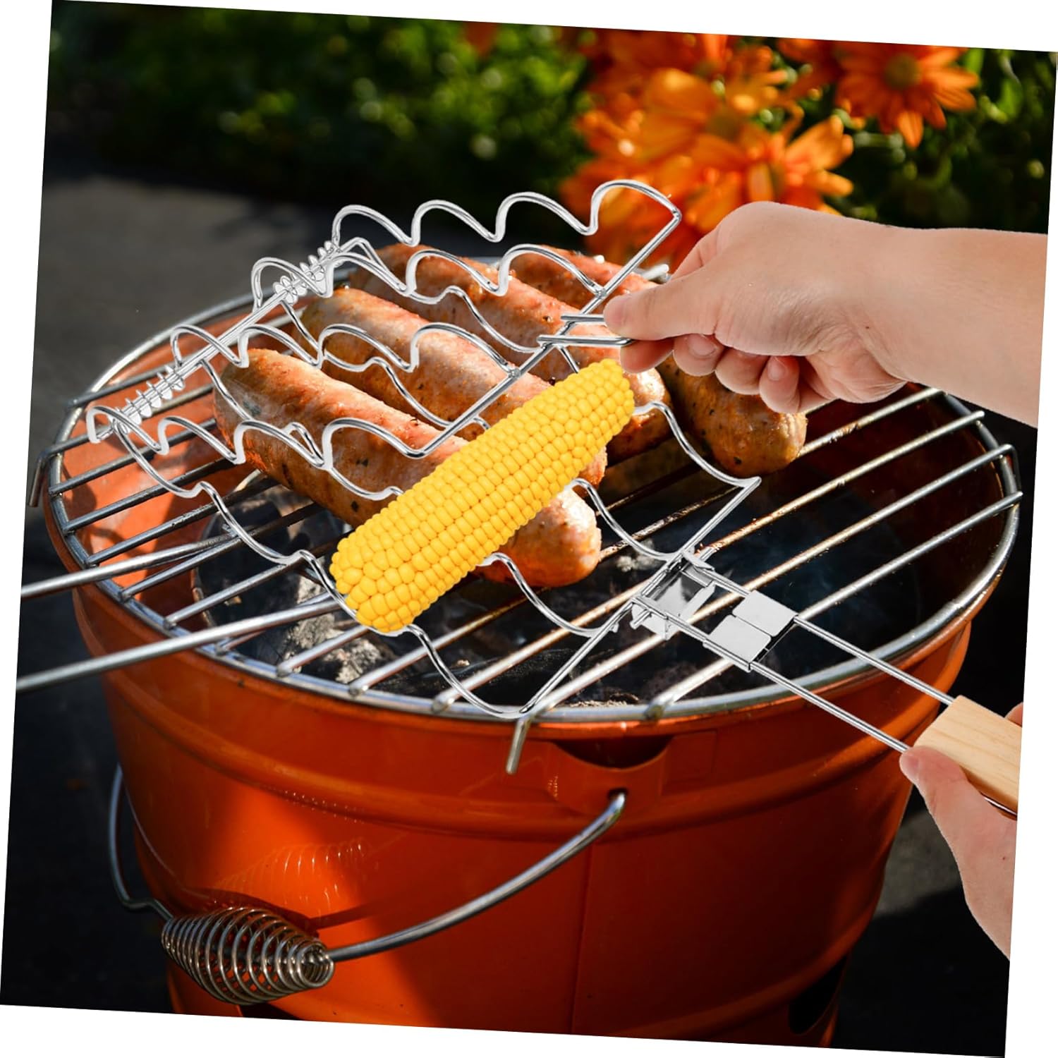 1Pc Foldable Corn Grilling Rack Portable Bbq Vegetable Grill Clip for Outdoor Cooking Camping and Picnics Durable and Lightweight Design for Easy Handling for Grilling