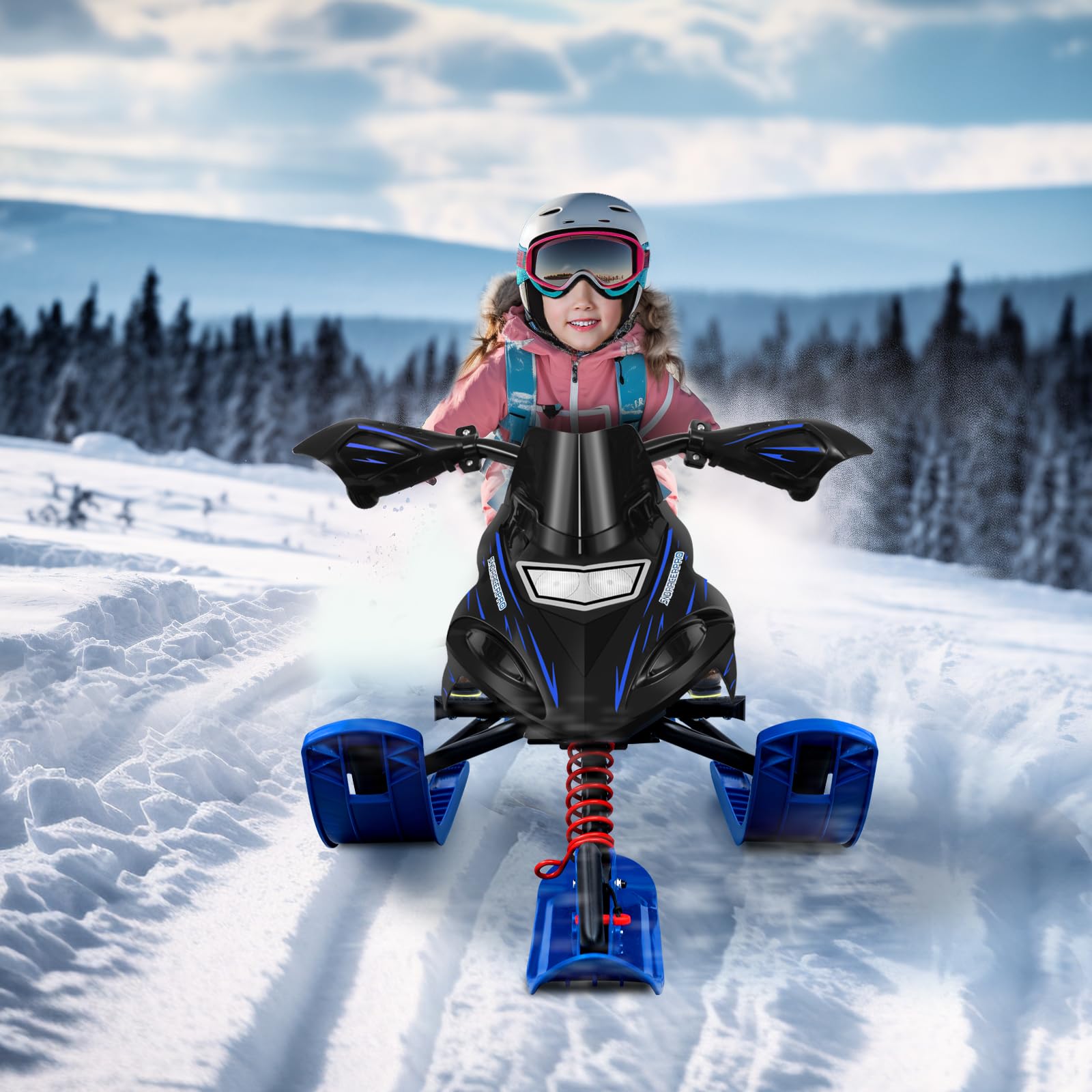 Slittino Da Neve Per Bambini Con Sterzo E Freno - Design A Moto, Sedile In PU, Telaio In Metallo, Fune Retrattile - Foto 9