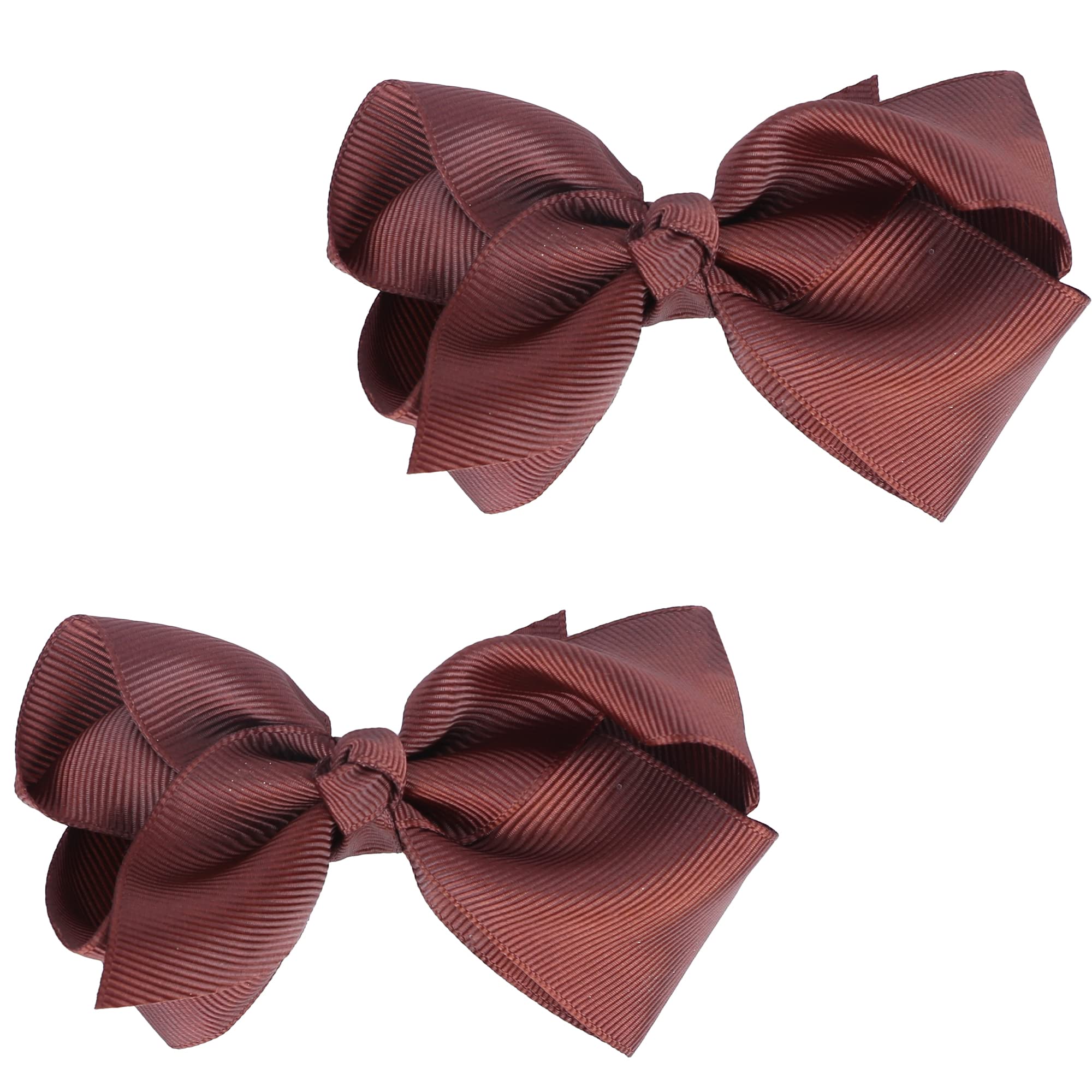 3 Inch Grosgrain Bow for Little Girls- Set of 2 (Brown)
