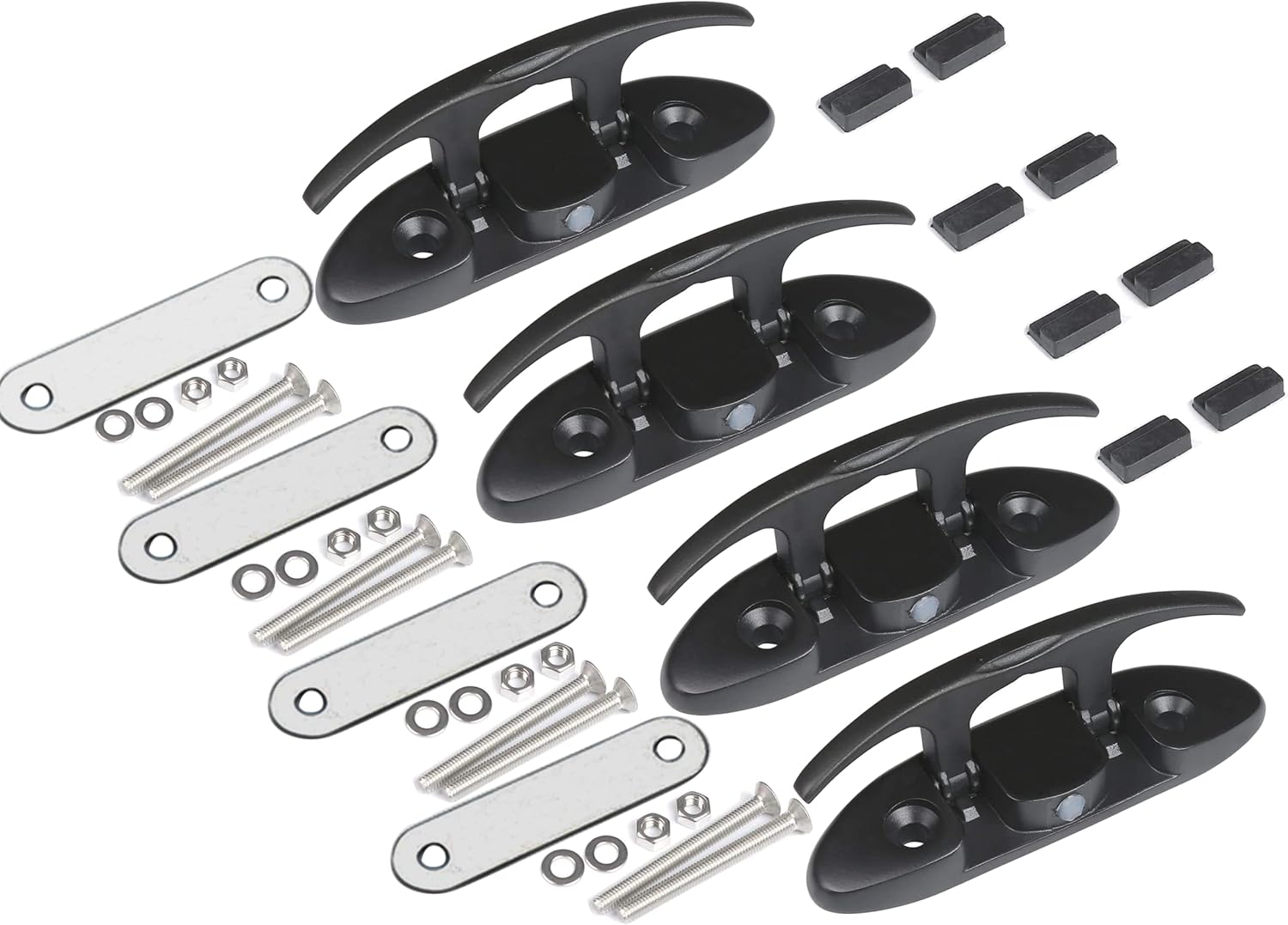MX Boat Folding Cleat,Flip Up Marine Stainless Steel 4-1/2" Black Dock Fold Cleats W/Fasteners and Back Plates