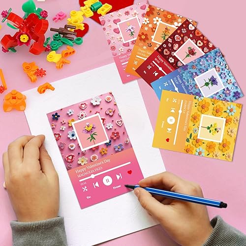 Miniatura 2 de TOY Life Regalos del día de San Valentín para niños, bloques de construcción de flores artificiales con tarjetas del día de San Valentín para
