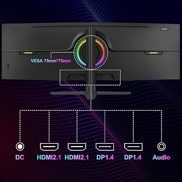 LXZ 49 Inch Curved Gaming Monitor 165 Hz 1500R 5120 x 1440P DQHD Ultrawide Curved Monitor 32:9 Computer Monitor with FreeSync & G-Sync Height-Adjustable HDMI 2.1 & DP 1.4 VESA 75 x 75 mm