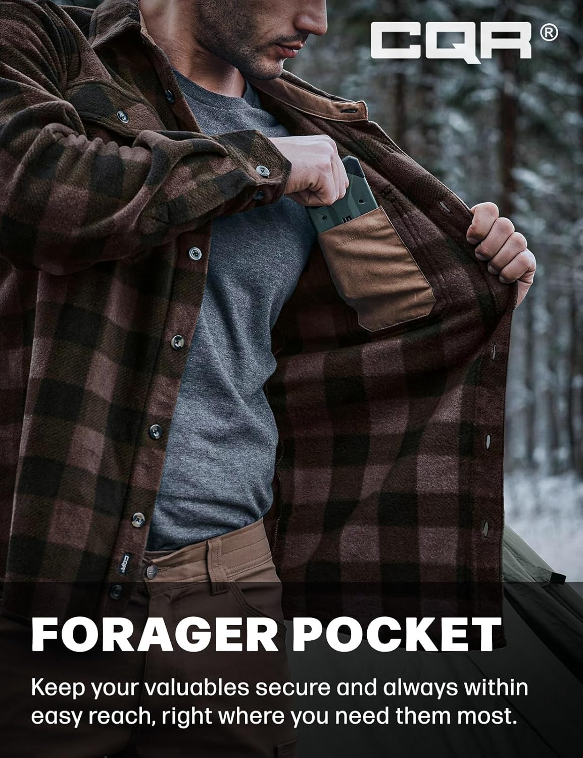 CQR Men's Long Sleeve Heavyweight Fleece Shirts, Plaid Button Up Shirt, Warm Outdoor Casual Shirt with Pockets - Image 6