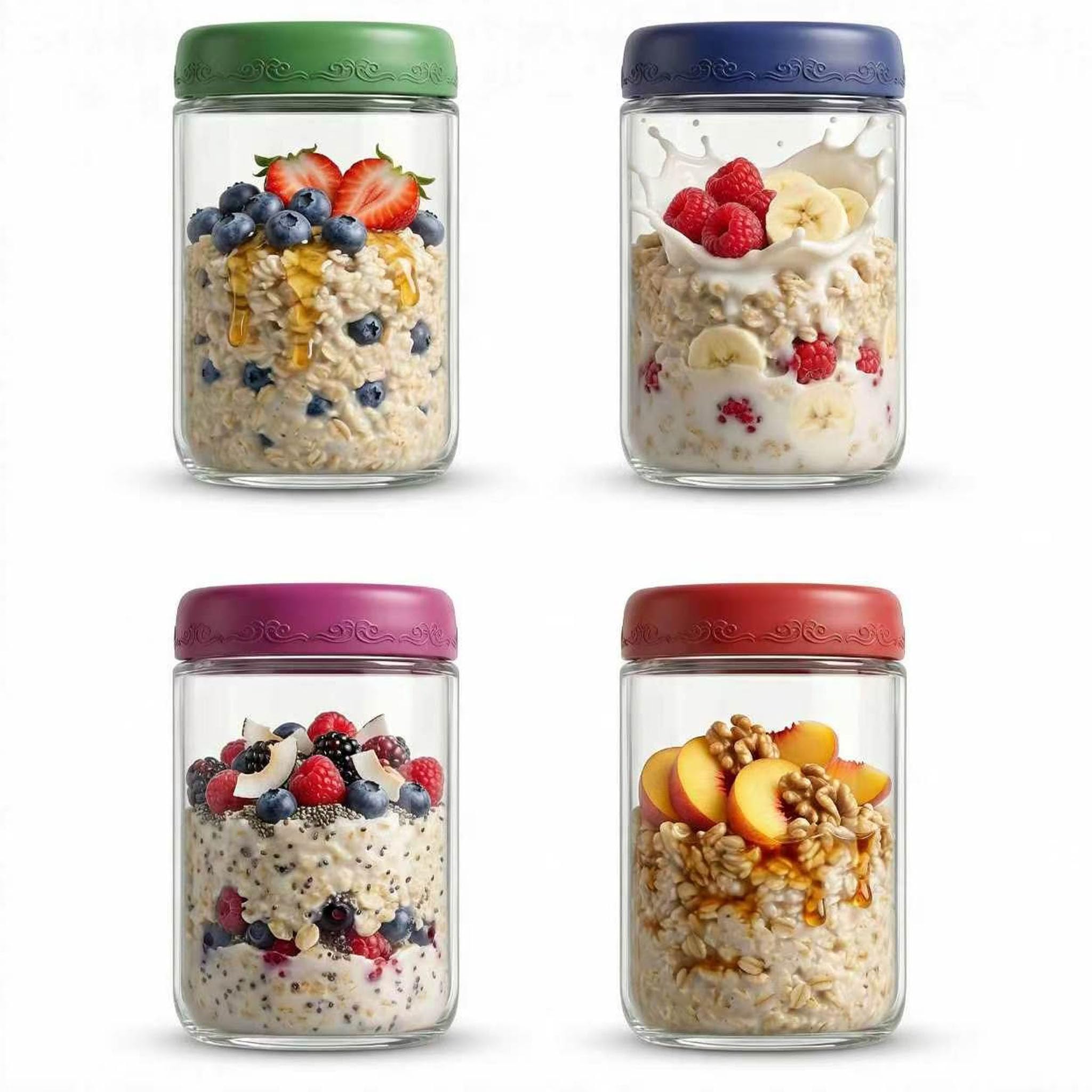 GLATABAM 18 OZ 4-Pack Overnight Oats Jars with Lids