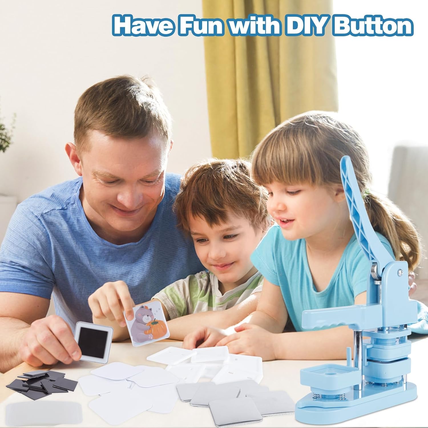 Magnet Button Maker Machine 50mm/1.97 in, Square Photo Magnet Maker Machine, DIY Fridge Badges Magnet Making Kit with 100 Sets Square Button Maker Supplies, Ideal for School, Parties, Events