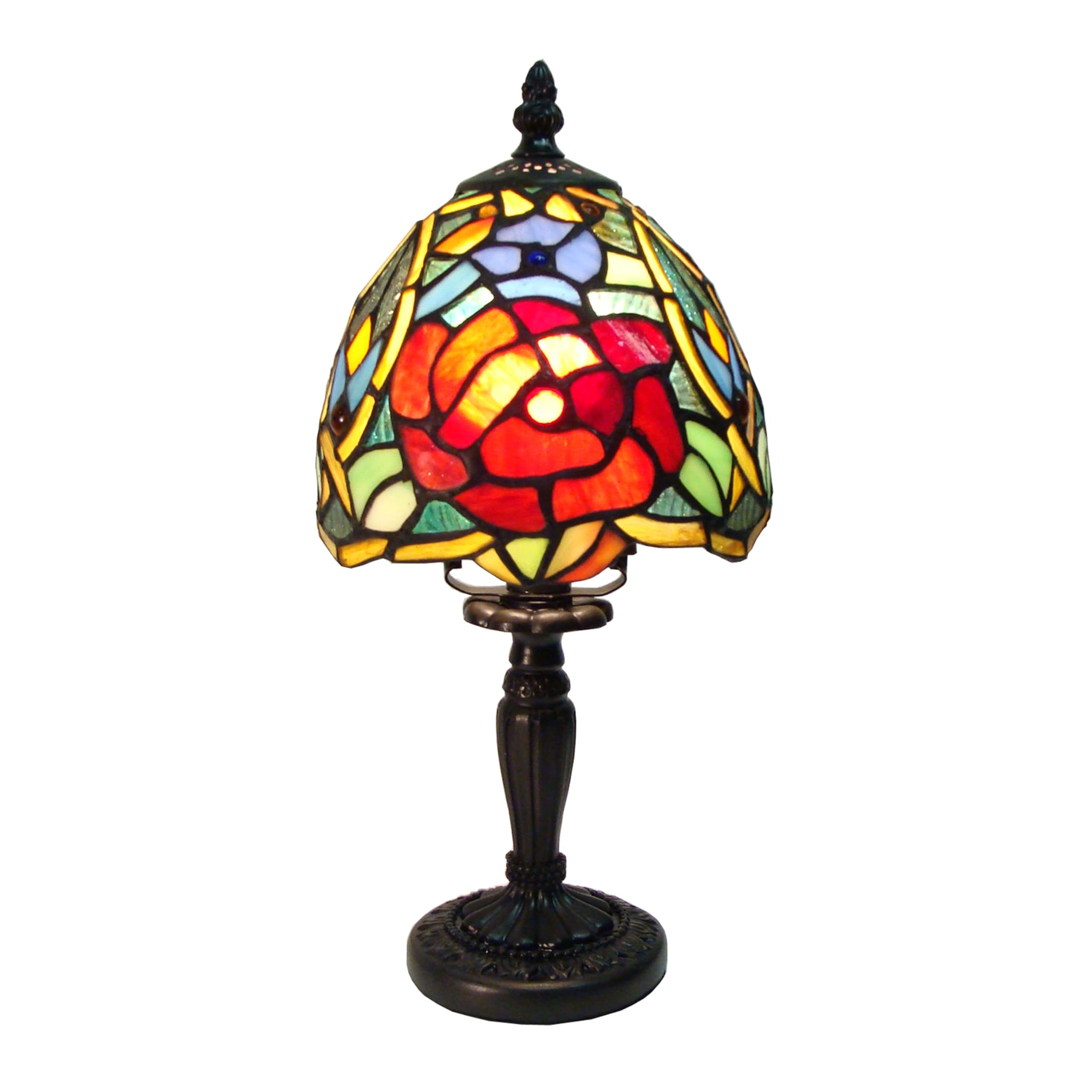 Mini Tiffany Table Lamp – Handcrafted Floral Design with 183 Glass Pieces (6" D x 12.5" W x 6" H)