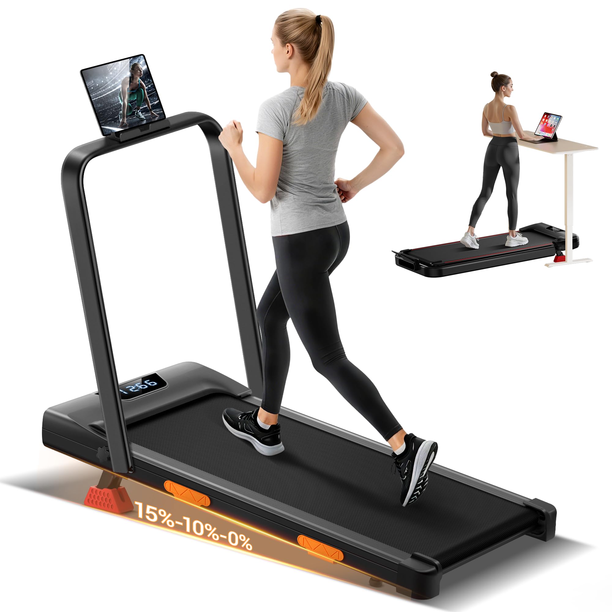 UMAY Tapis de Marche Inclinable Pente 10KM/H à Triple Amortissement, 3,0 CV Walking Pad,Tapis de Course Motorise Inclinable Charge Max. 159KG