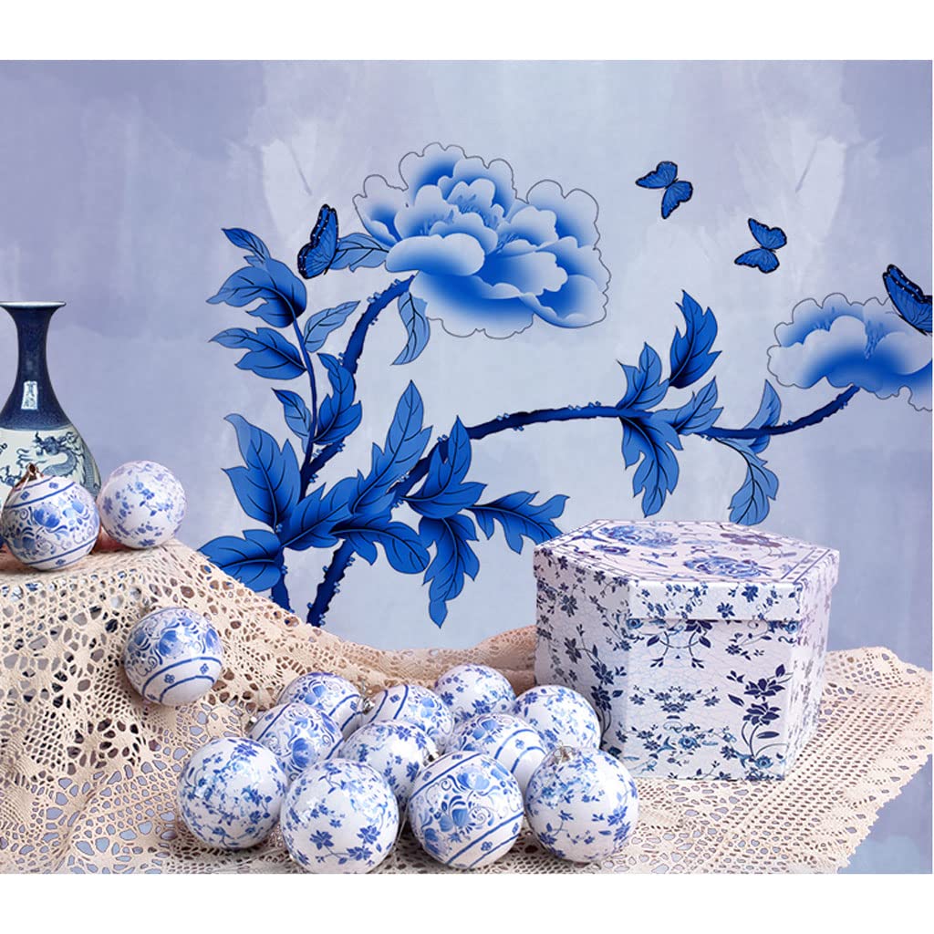 SYALEO Ornements de Boule de Noël de Style Chinois Ornements de Boule Suspendue à Motif en Porcelaine Bleue et Blanche 14 pièces 75 mm / 2,95 '' Boules de Noël pour Arbre de Noël