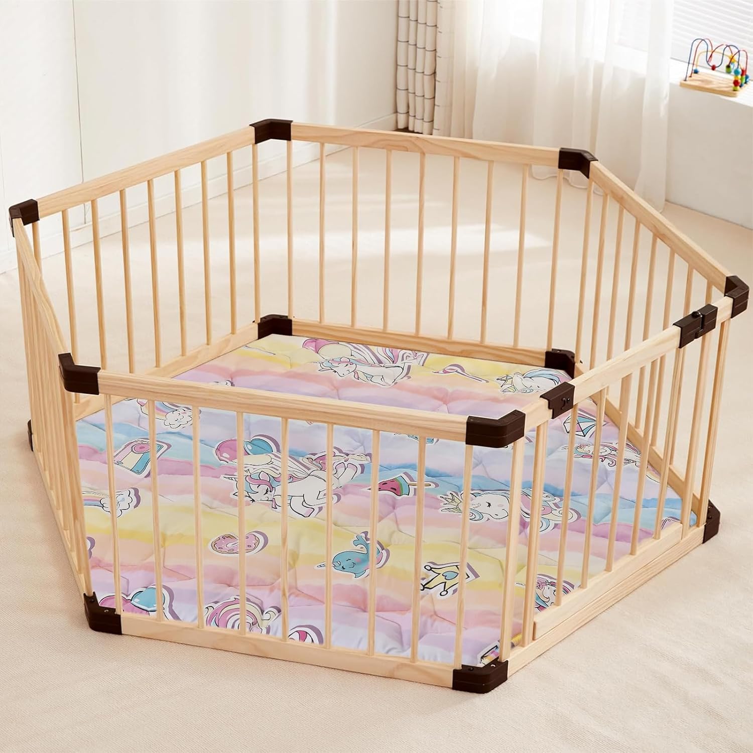 Hexagon Baby Play Mat for Floor,45"×52" Thicken Ultra Soft Playmat fits Regalo Portable Play Yard 48 Inch and Hiccapop 53" PlayPod Playpen,6 Panel Playpen Mat Non-Slip Baby Crawling Mat(Unicorn)