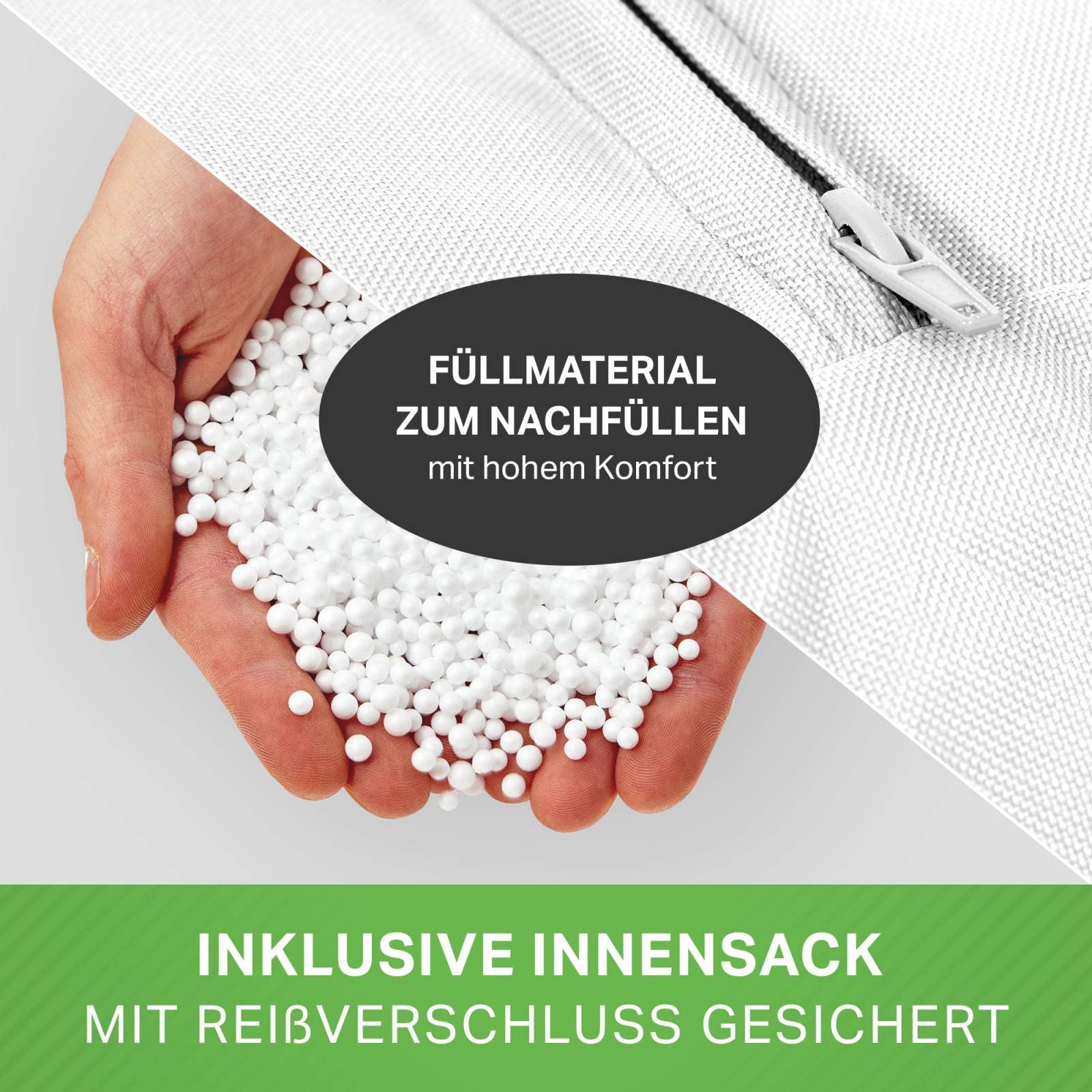 Green Bean Fußball-Sitzsack - Fertig befüllt mit 300L EPS-Perlen, 110 cm Durchmesser, Waschbar, Lounge Chair, Ideal für Gaming und Outdoors, Schwarz/Weiß