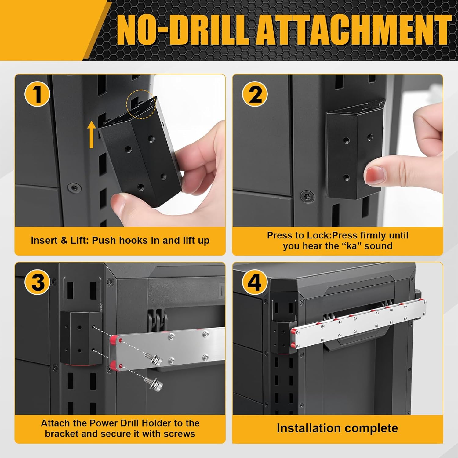 Power Drill Holder Fits for ToughBuilt StackTech Tool Box, Heavy-Duty Stainless Steel Mount, Toolbox Side Rail Organizer for Screwdrivers, Wrenches, Tape Measures