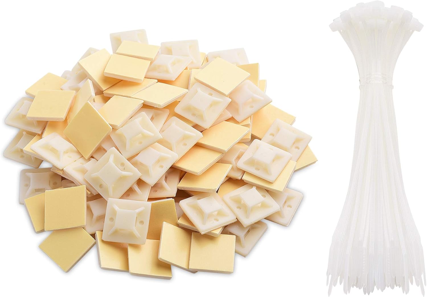 Cable Matters 100-Pack Self-Adhesive Cable Tie Mounts and 6 Inch Nylon Cable Ties in White