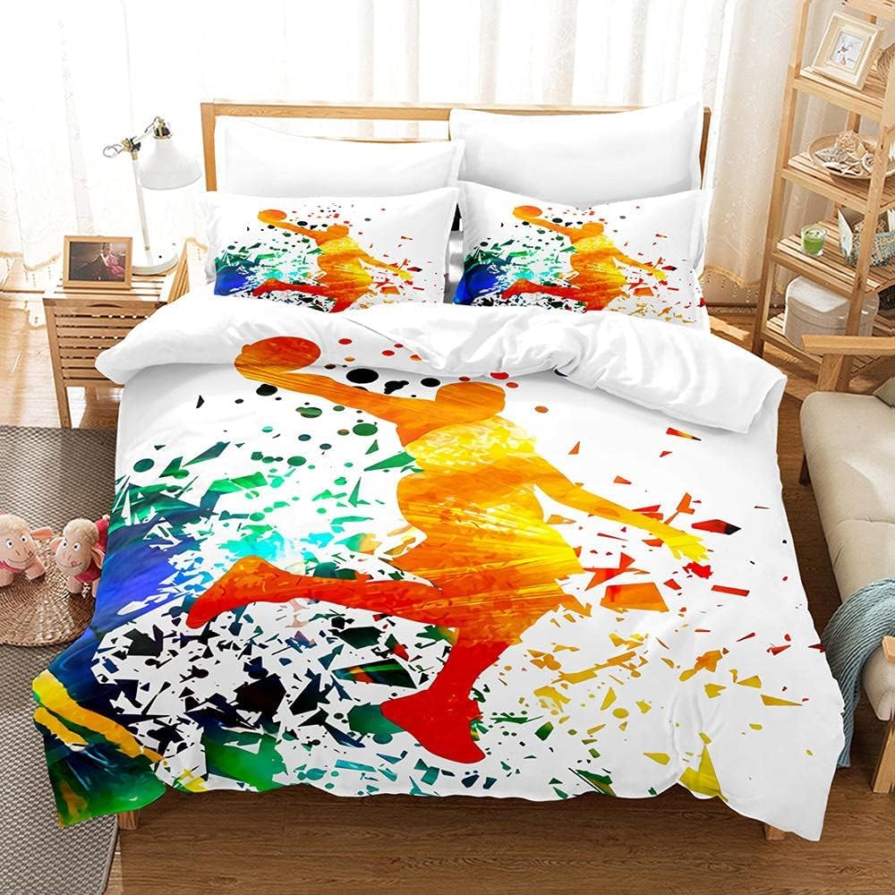 SANGOGO Juego De Funda Nórdica Impresión 3D Jugador De Baloncesto Juego de 3 Piezas de Ropa de Cama con Cierre de Cremallera Oculta Suave Antialérgica Microfibra con 2 Fundas de Almohada (140x200cm)