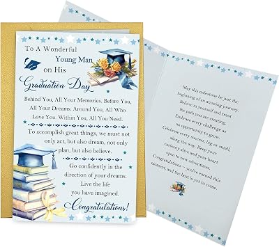 Qiliji Graduation Card for Young Man, Graduation Congratulations Card for Son Nephew Grandson Brother Student, High School or College Grad Cards Gifts for Him