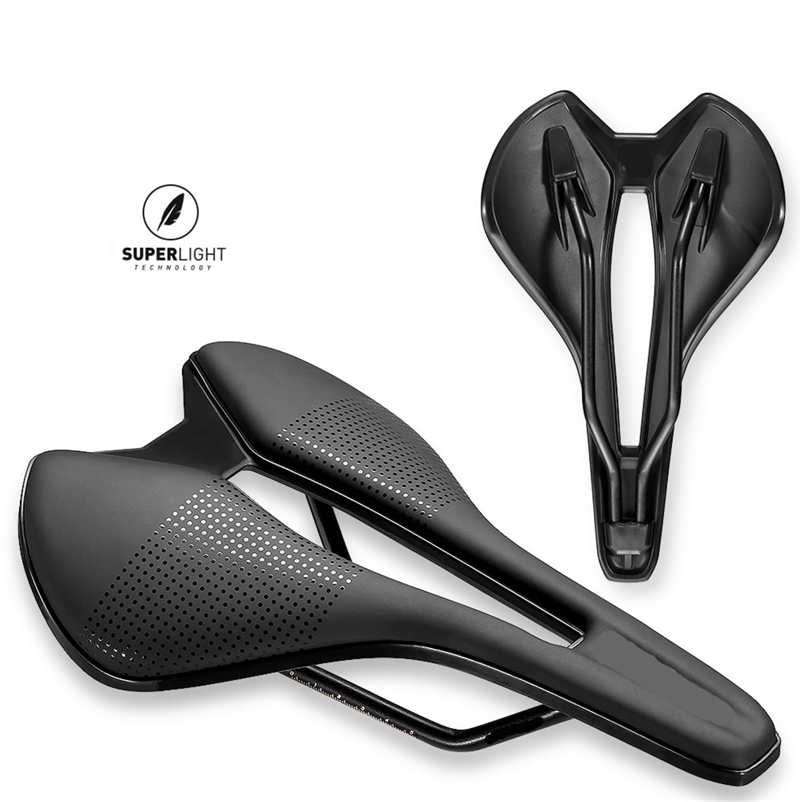 Ultralekkie siodełko wyścigowe ze skóry PU z szynami CR-MO i miękką poduszką siodełka 77 cm do rowerów szosowych i górskich.