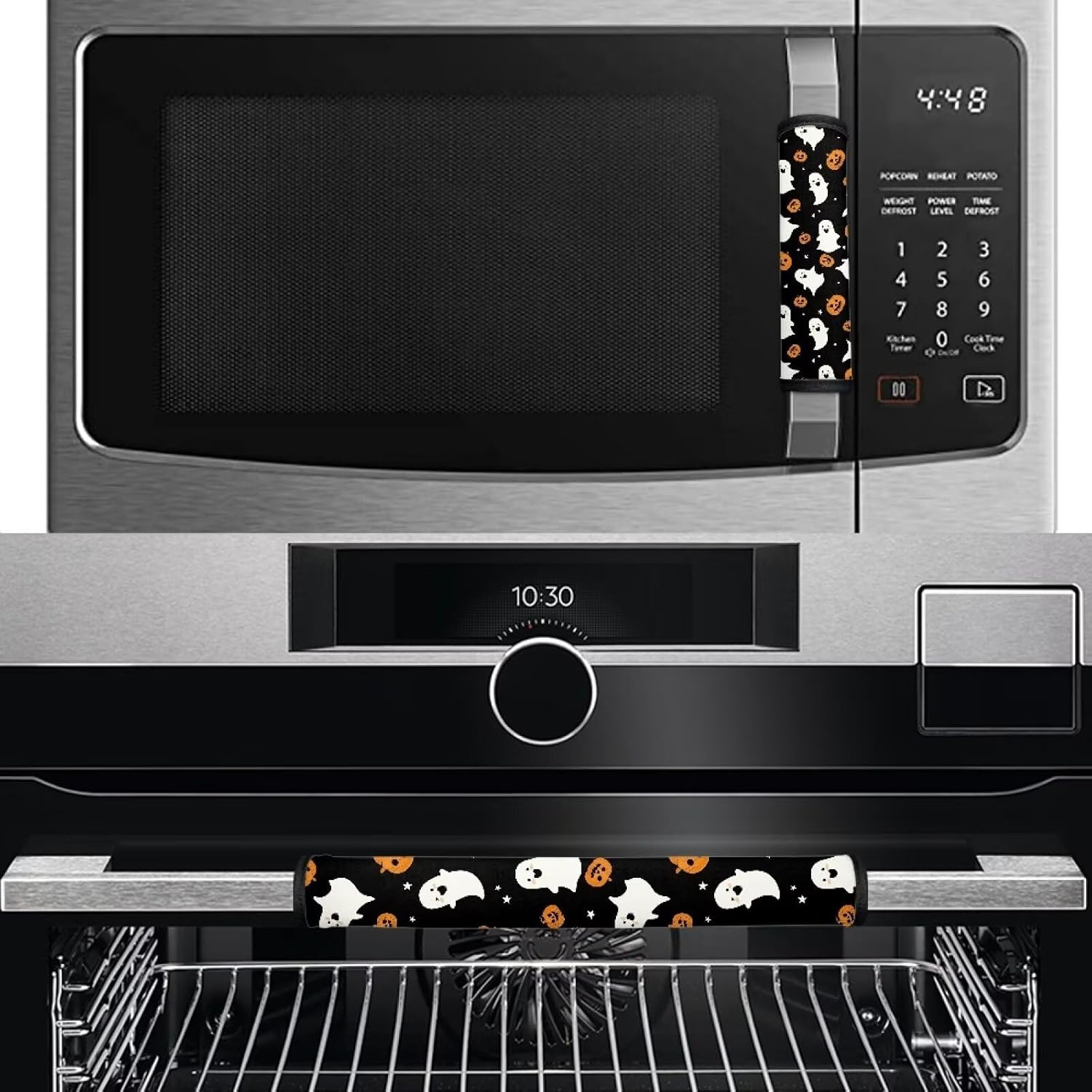 Refrigerator Door Handle Cover 4 Pack Pumpkin Ghost Print Microwave Handle Covers Keep Off The Smudges and Fingerprints for Fridge Microwave Oven Handle Covers Kitchen Décor