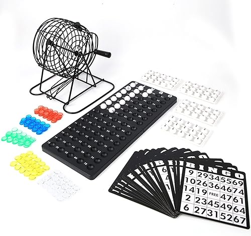 Miniatura 2 de Juego de Bing o Set de Bing de lujo, juego profesional con Bing o Cage, 75 bolas de Bing, 150 fichas coloridas y tablero de Bing, ideal para fiestas