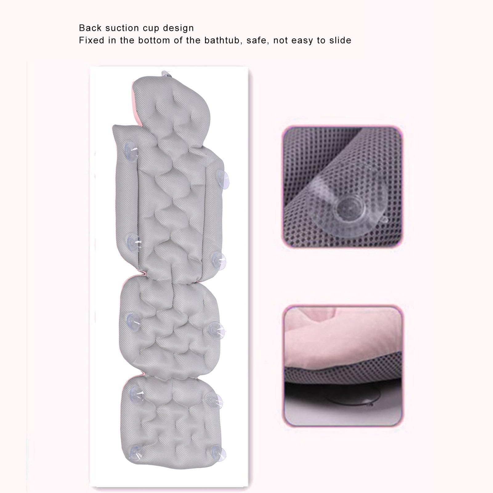 Generic Cuscino da Bagno per Tutto il Corpo, Cuscino da Bagno Facile da Pulire Comodo Anti -slip Versatile con Ventose per Accessori Spa (PINK)