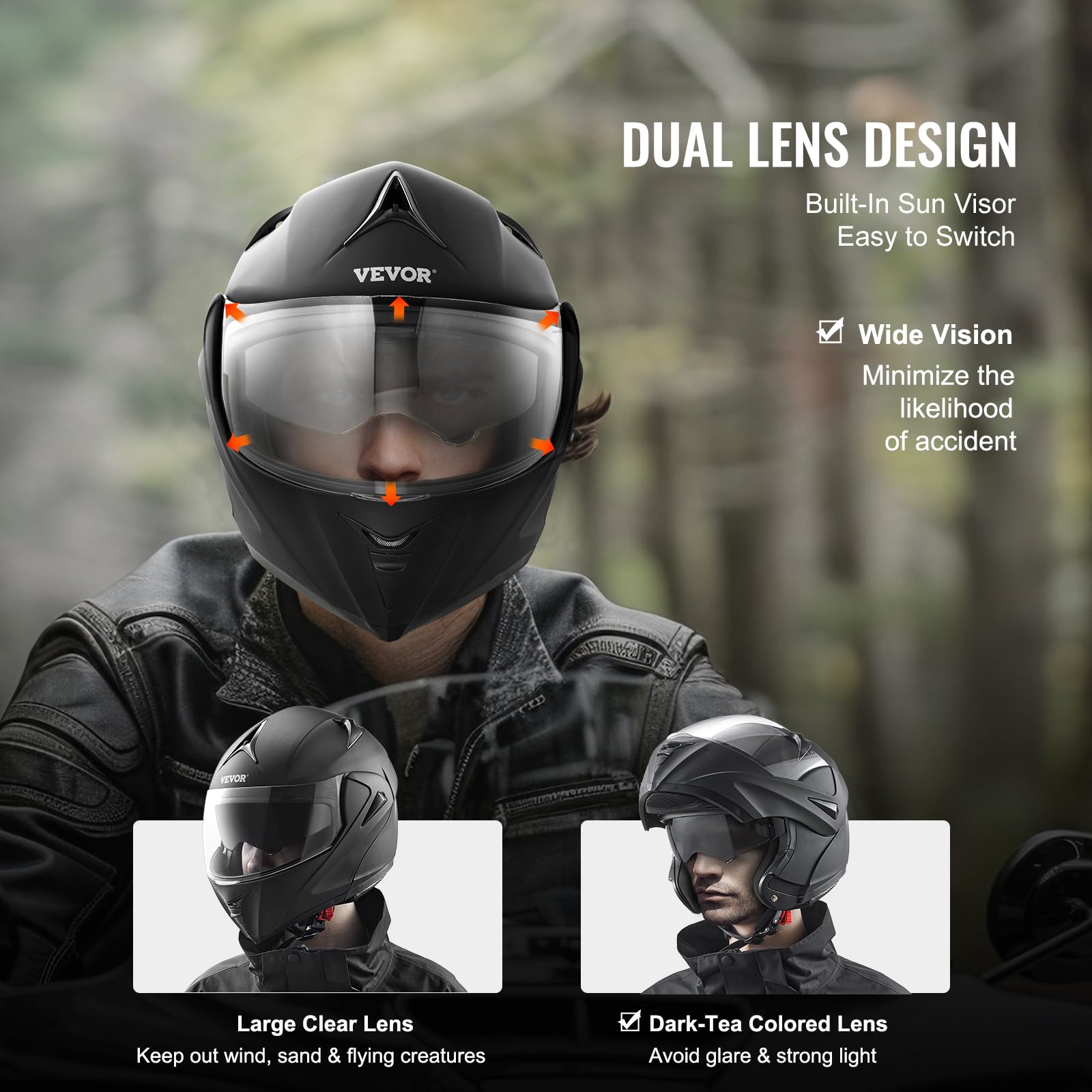 VEVOR Motorradhelm Motocross-Helme 3/4 Gesicht Größe XL, Helme aus ABS mit Wechselglas, ECE-geprüfter bequemer Motocross-Helm, für Jugendliche & Erwachsene schwarz