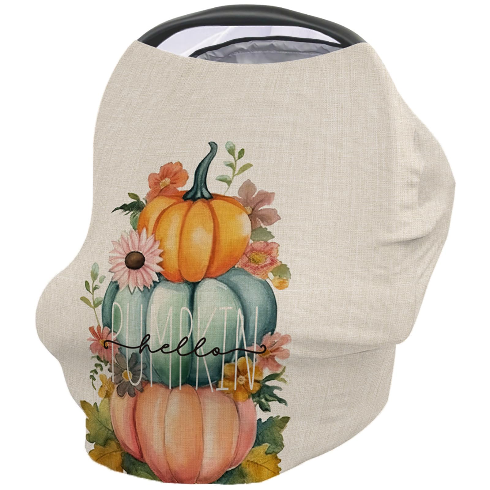 Nursing Cover for Breastfeeding Scarf, Pumpkin Thanksgiving Floral Baby Car Covers Super Soft Multi Use for Canopy Shopping Cart Cover Blanket Stroller Cover