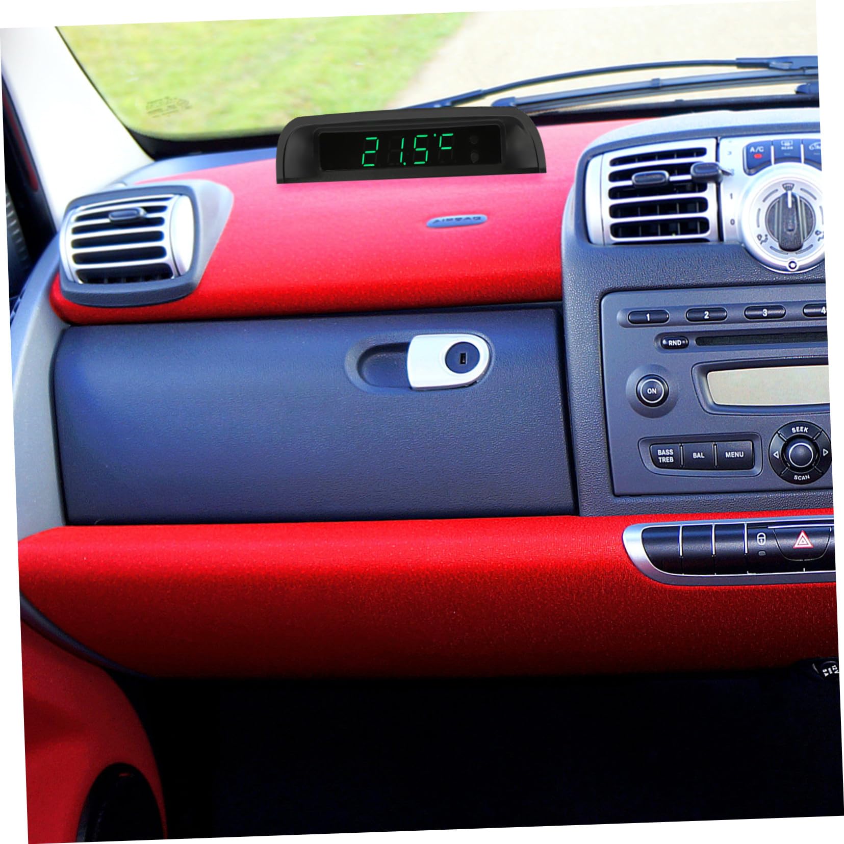 Mikinona Reloj Digital para Coche con Termómetro Solar Alta Precisión Carga Energía Solar Automático de Brillo Decoración Vehicular