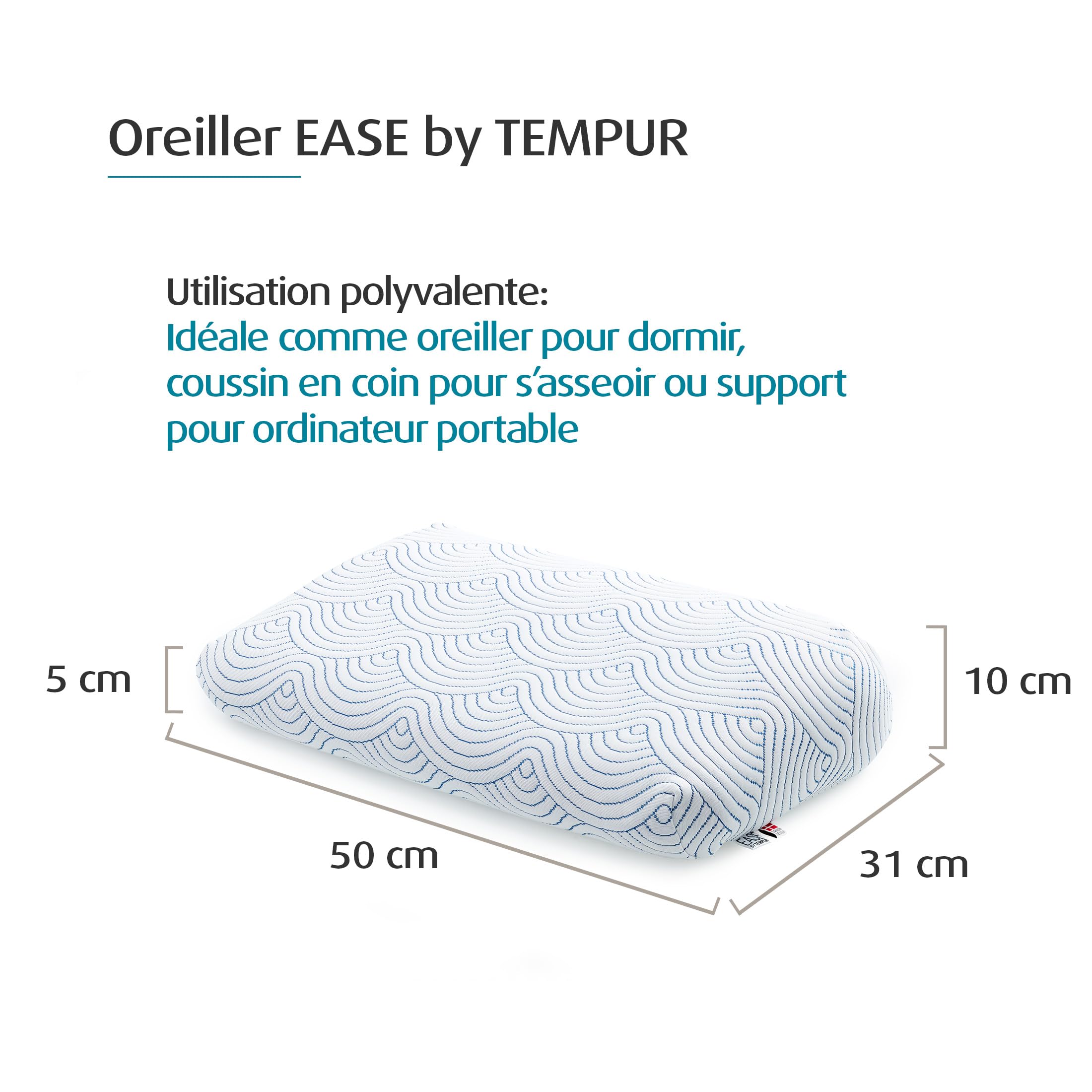 TEMPUR Oreiller Ease, fermeté Ferme, 50 x 31 x 10/5 cm