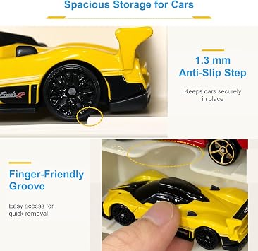 Saichotoy Storage Case for Hot Wheels, 48-Slot Carrying Display Case, Beige | Double-Sided 1/64 Toy Car Storage Organizer with Clear Lids, Beige Frame, Built-In Anti-Slip Steps and Adjustable Dividers