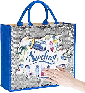 My Custom Style Borsa Juta Blu Paillettes Argento #Summer Time - Surfing#