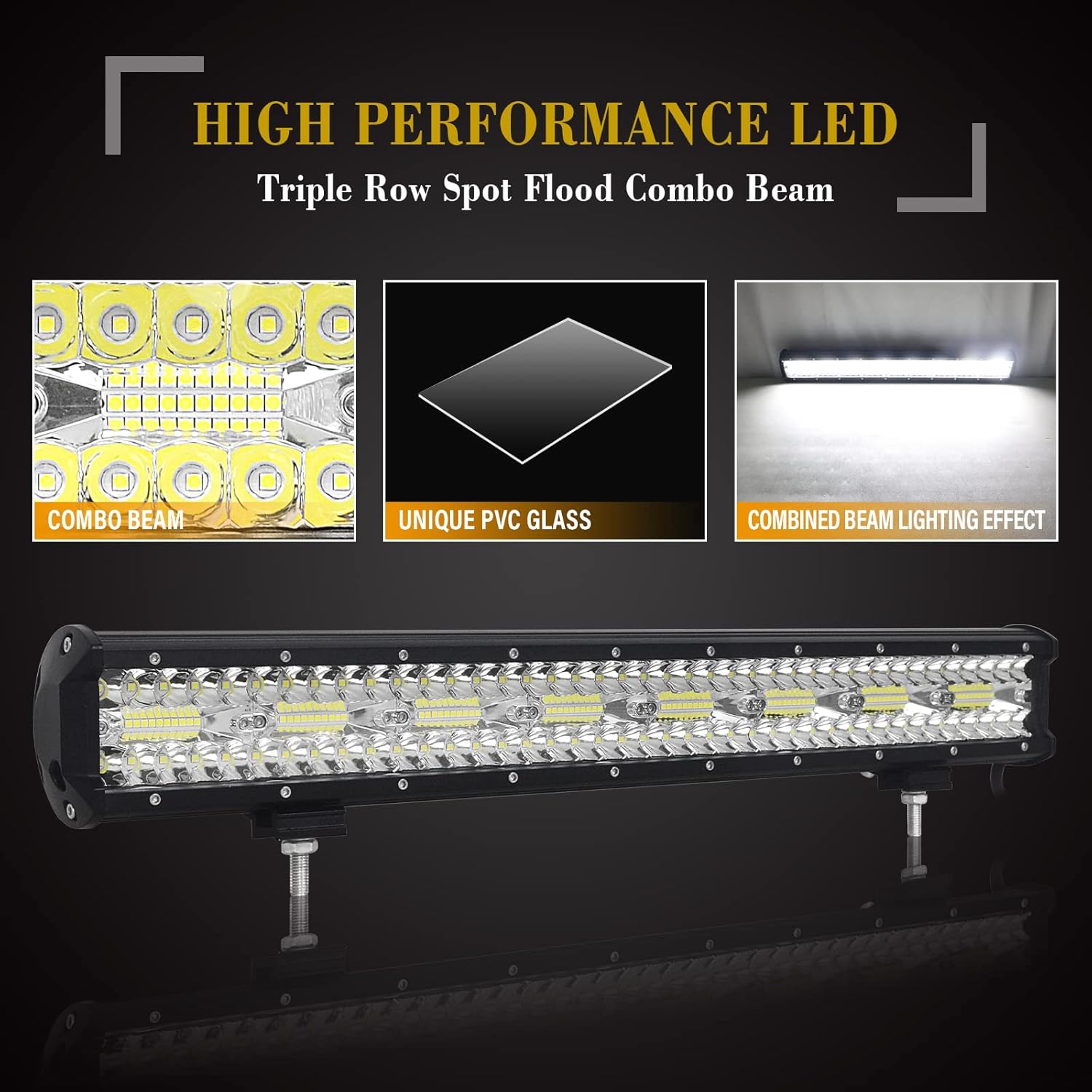 SKYWORLD 23 inch 480W 8D Driving LED Light Bar with 12V Wiring Harness Cable Kit, 2pcs Strong Magnetic Bracket Mount Holder for Car Off road Truck SUV ATV 4x4, Fog Lights 6000K White