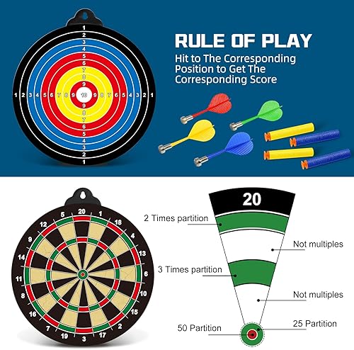 Miniatura 5 de Tabla de dardos magnética 2 en 1, juguete de juego de tiro con 12 dardos magnéticos y 2 pistolas de juguete de dardos de espuma y 24 dardos de