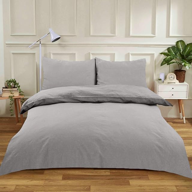 Highams Hotel Quality Duvet Cover with Pillowcase Polycotton Bedding Set, Silver Grey - Single