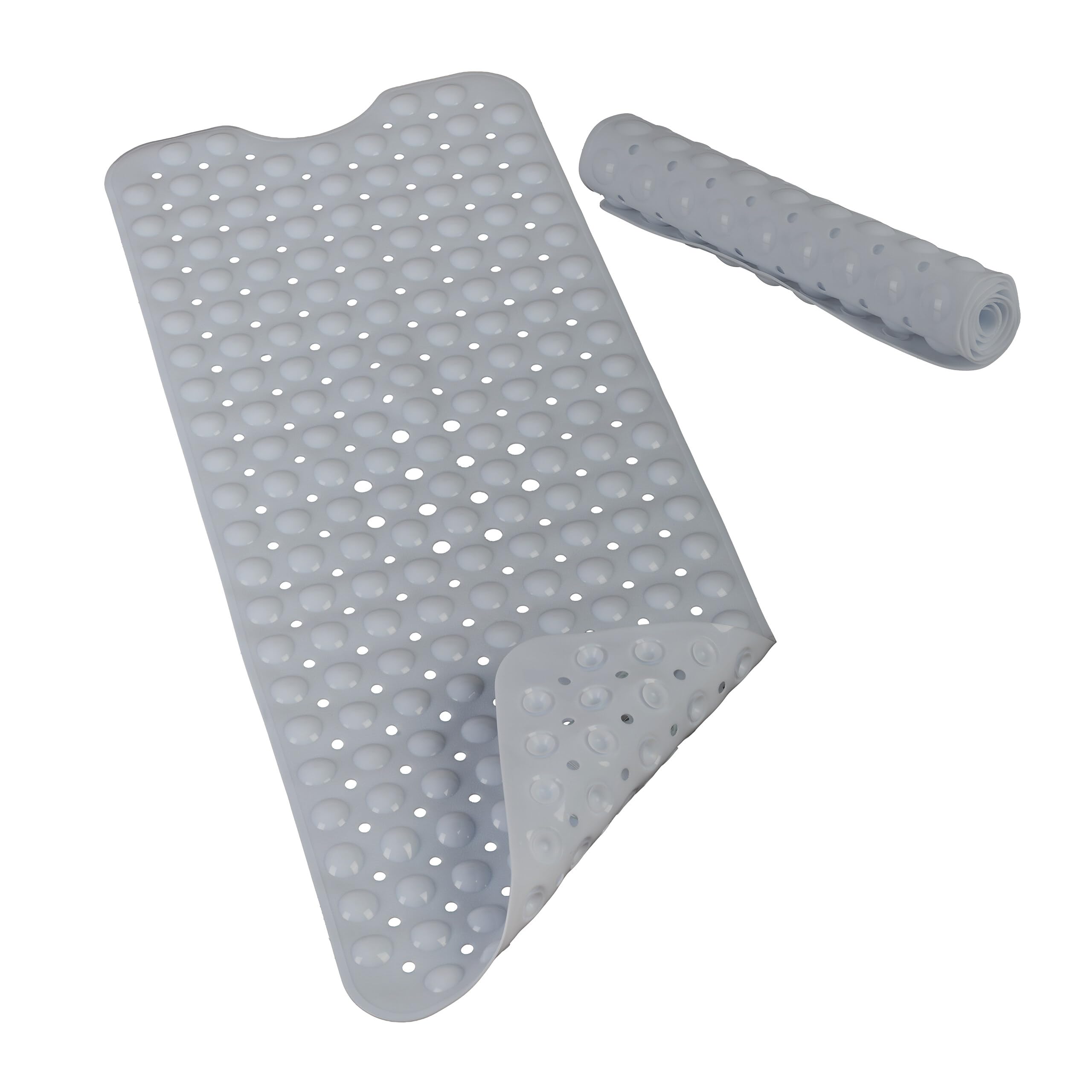 Relaxdays Badewannenmatte, mit Saugnäpfen, PVC, Kinder & Erwachsene, BxT: 97 x 39 cm, rutschfeste Wannenmatte, grau