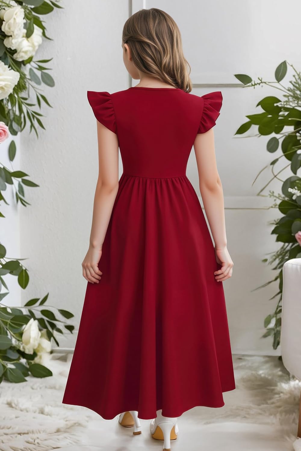 LILY BROWN フラワーラメ刺繍ミントドレス (M) をレンタル - 結婚式パーティーのドレスレンタルはおしゃれコンシャス ガールズ ドレス 夏 ボヘミアン フローラル フラッター スリーブ パーティー カジュアル Aライン バケーション マキシドレス 9