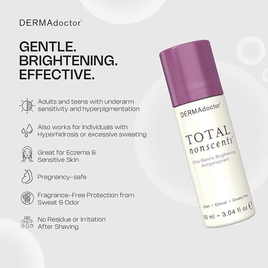 DERMAdoctor Antiperspirant for Women Sensitive Skin, Total NonScents Ultra-Gentle Illuminator, Unscented Clinical Strength Antiperspirant Deodorant for Men & Women; Hypoallergenic Roll On - 3.04 oz - image 9