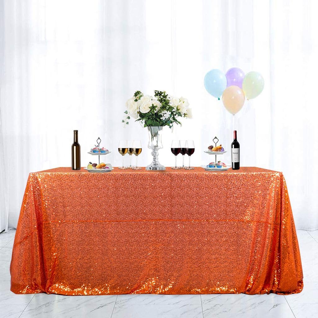 Partisout Sequin Tablecloth Rectangle 50x80-Inch Orange Wedding Table Cloth Payette Sequin Tablecloth Glitter Overlay Oblong Sequence Tablecloth Rustic Party Tablecloth Shimmer Table Cover image 3