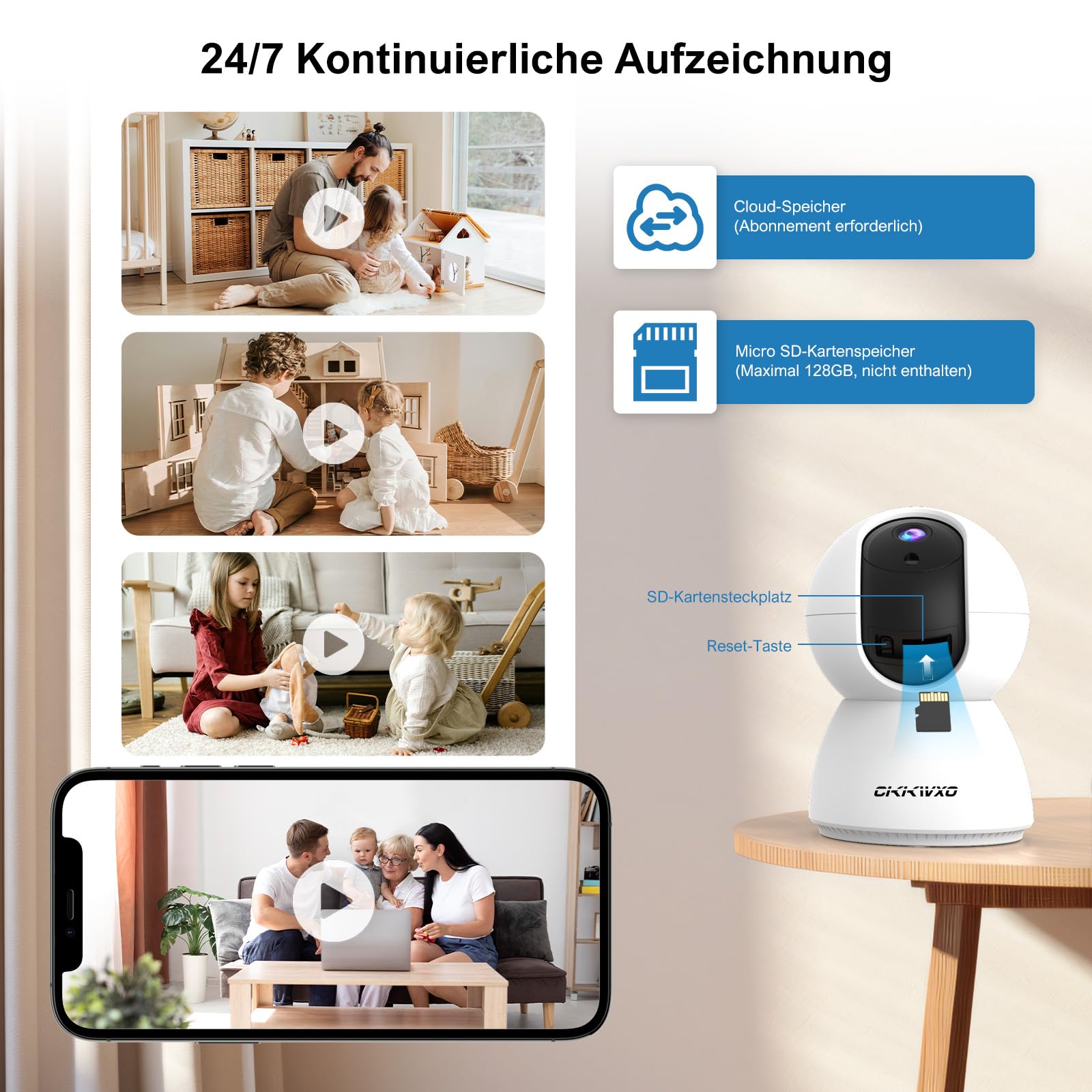 2.4/5GHz Überwachungskamera Innen WLAN mit Kamera Überwachung Innen 2K(3MP)