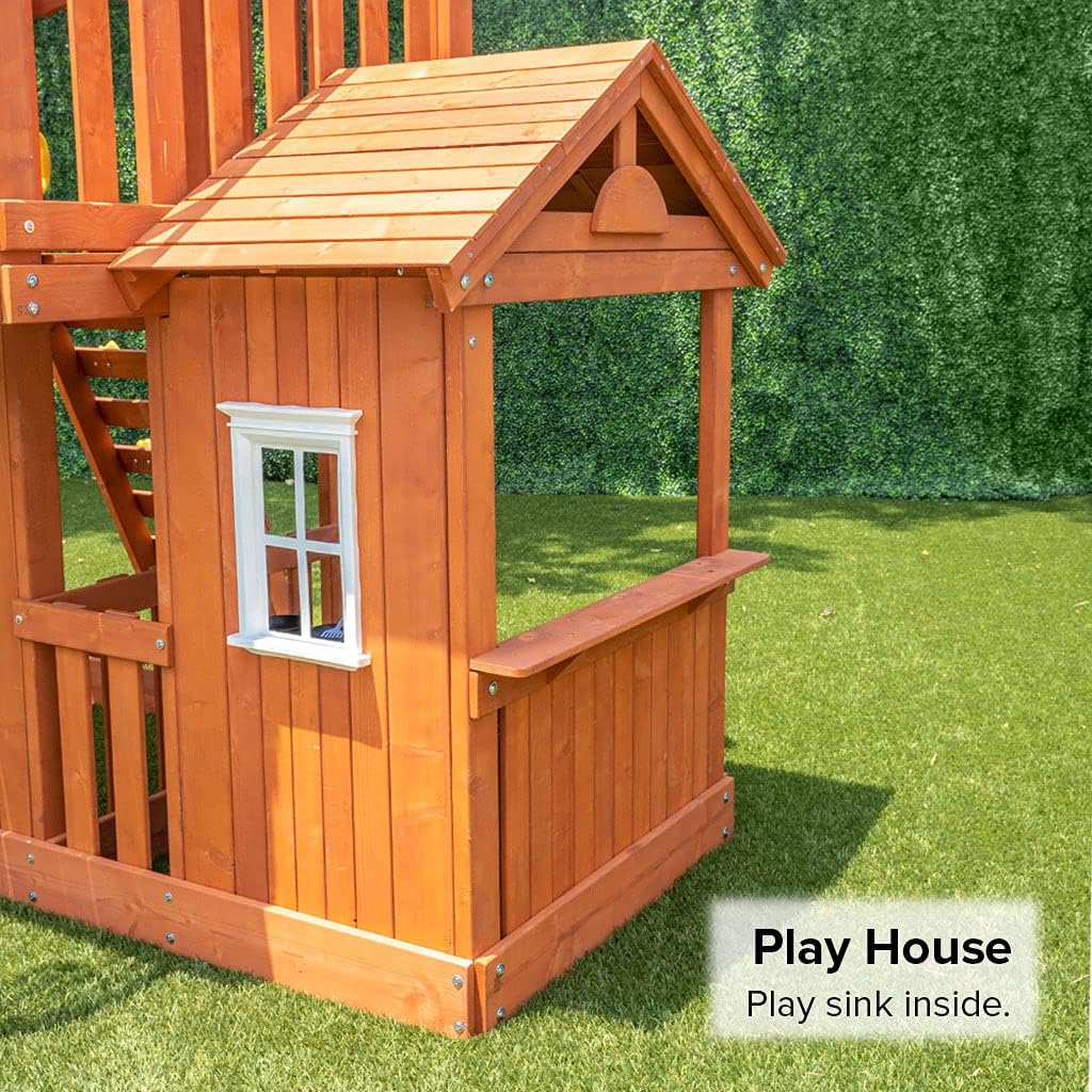 Sportspower Sandalwood Wood Swing Set with 3 Swings and Slide, Brown/Green/Yellow (WP-752R) : Everything Else