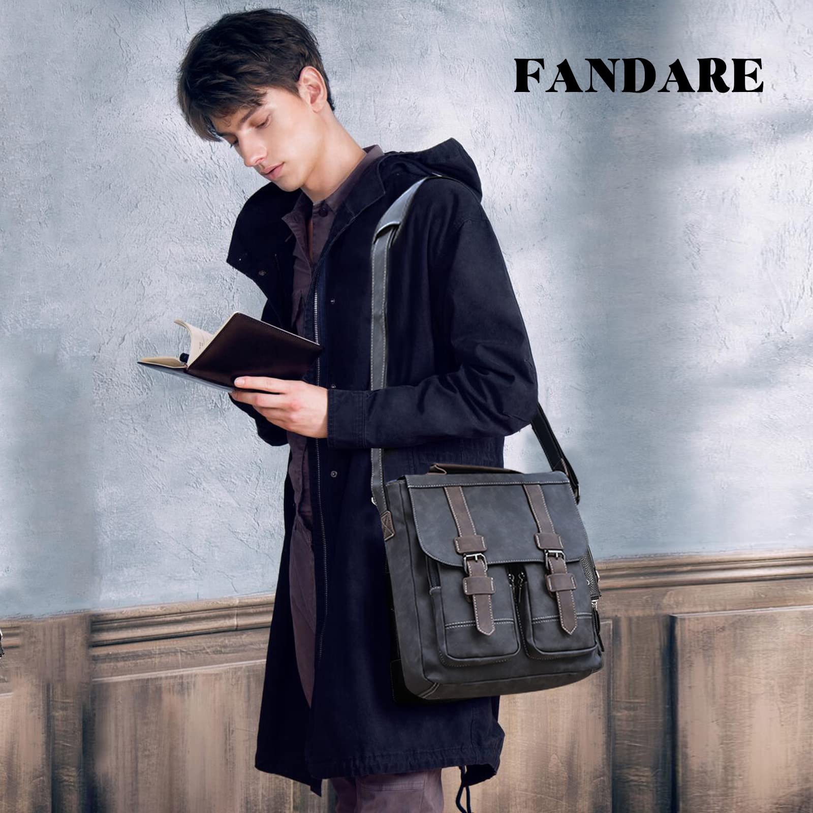 FANDARE Borsello Uomo Tracolla Borsa tracolla Uomo Pelle Borsa a Spalla Impermeabile Borsellino Uomo Tracolla per scuola Università Viaggio Lavoro Borsa a Spalla