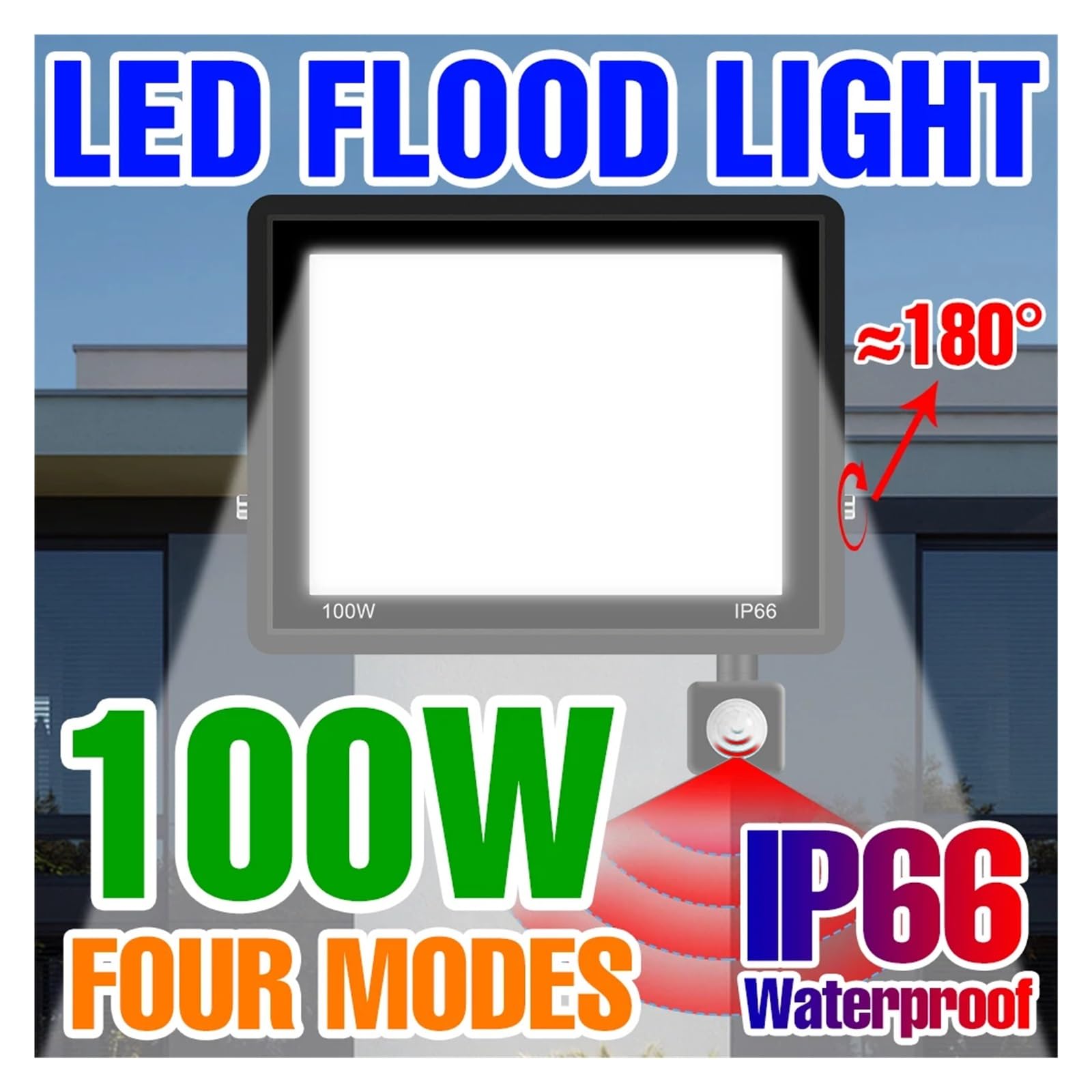 Foco Led Exterior, Foco Reflector LED IP66, Reflector Impermeable con Sensor De Movimiento PIR, Iluminación De Jardín Exterior, Farola LED Blanca Fría