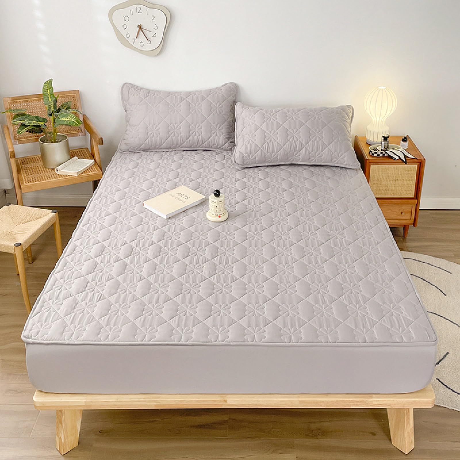 Sábana bajera acolchada impermeable para colchón de 12 pulgadas de profundidad, funda inferior suave para camas de tamaño matrimonial y queen, color morado, 180 x 200 cm (1 unidad)