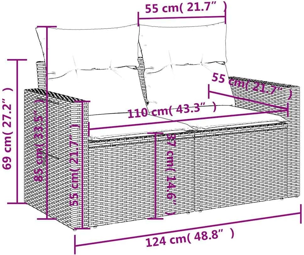 vidaXL Patio Sofa Set with Cushions 5 Piece Black Poly Rattan for Garden/Patio/Outdoor Furniture