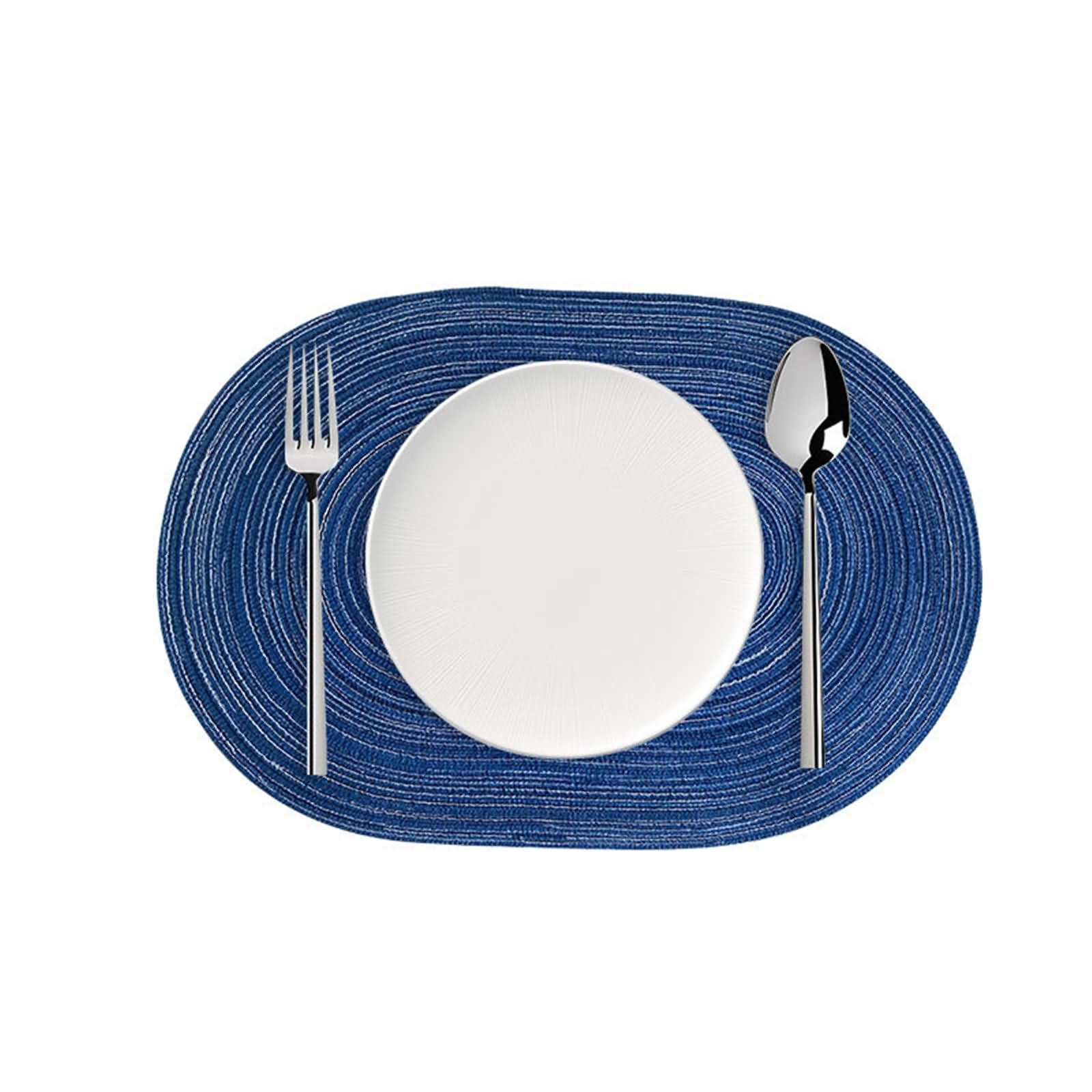 Manteles Individuales de Mesa 6 Unidades, 35 x 50 CM Poliéster Salva Manteles Individual Azul Marino, Color Sólido con Oval